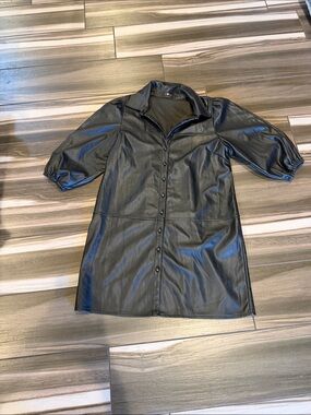 Seven7 Black Faux Leather Button-Front Jacket Dress